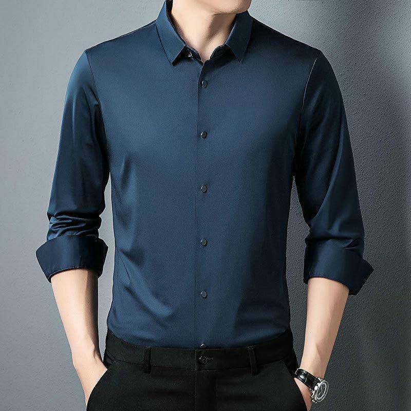 Chemise manches longues homme haut de gamme coupe fluide sans couture à revers épuré