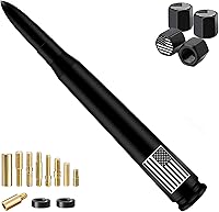 Vista 26 de Antena de bala para camión con bandera de Estados Unidos con tapas de vástago de válvula, mástil para GM Chevy Silverado 1500 2500 3500 HD Ford F150