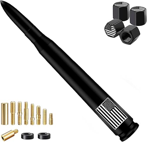 Miniatura 21 de Antena de bala para coche y camión con bandera americana con tapas de válvula, mástil de antena universal para GM Chevy Silverado 1500 2500 3500 HD