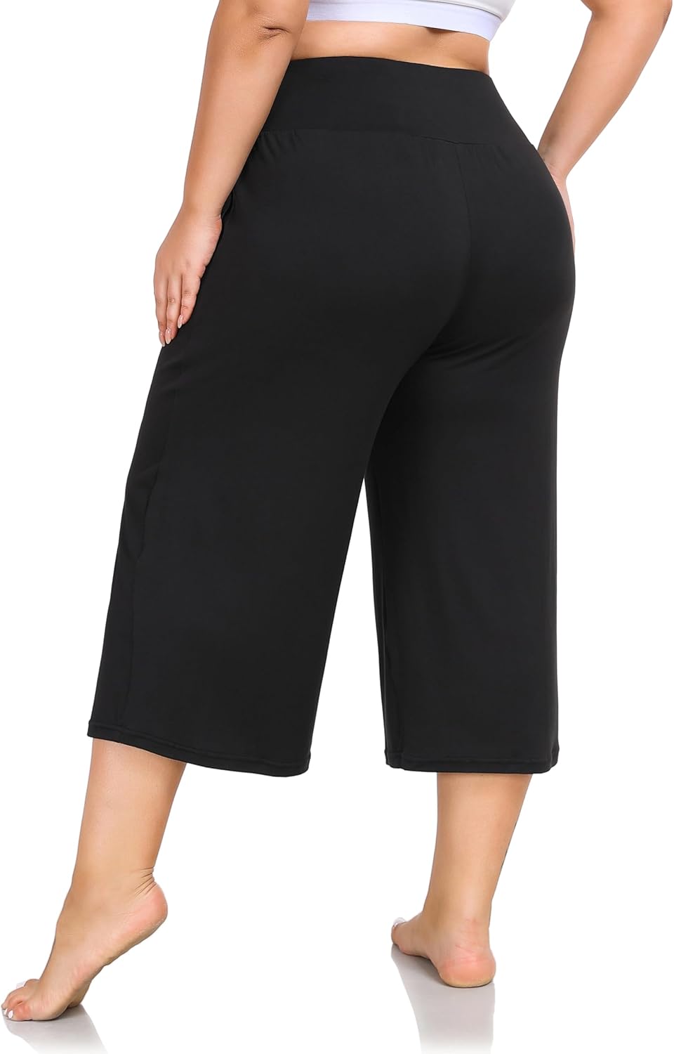 ZERDOCEAN Women's Plus Size Wide Leg Capris High Waist Yoga Pants Casual Loose Lounge Pants with Pockets - Image 3