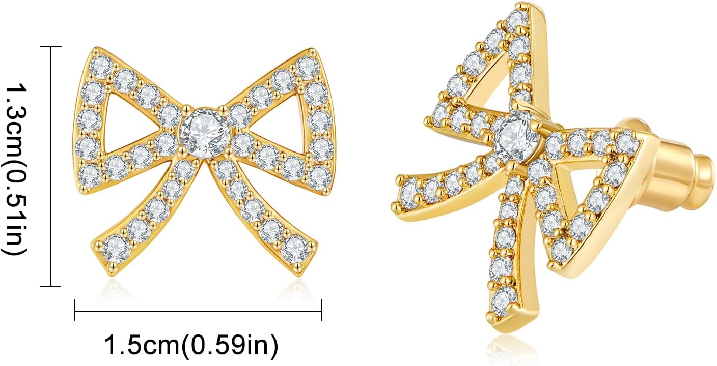 Gold Stud Earrings for Women, Hypoallergenic Bow Earrings Gold Plated with Zirconia, Trendy Cute Dainty Holiday Gift - Image 7