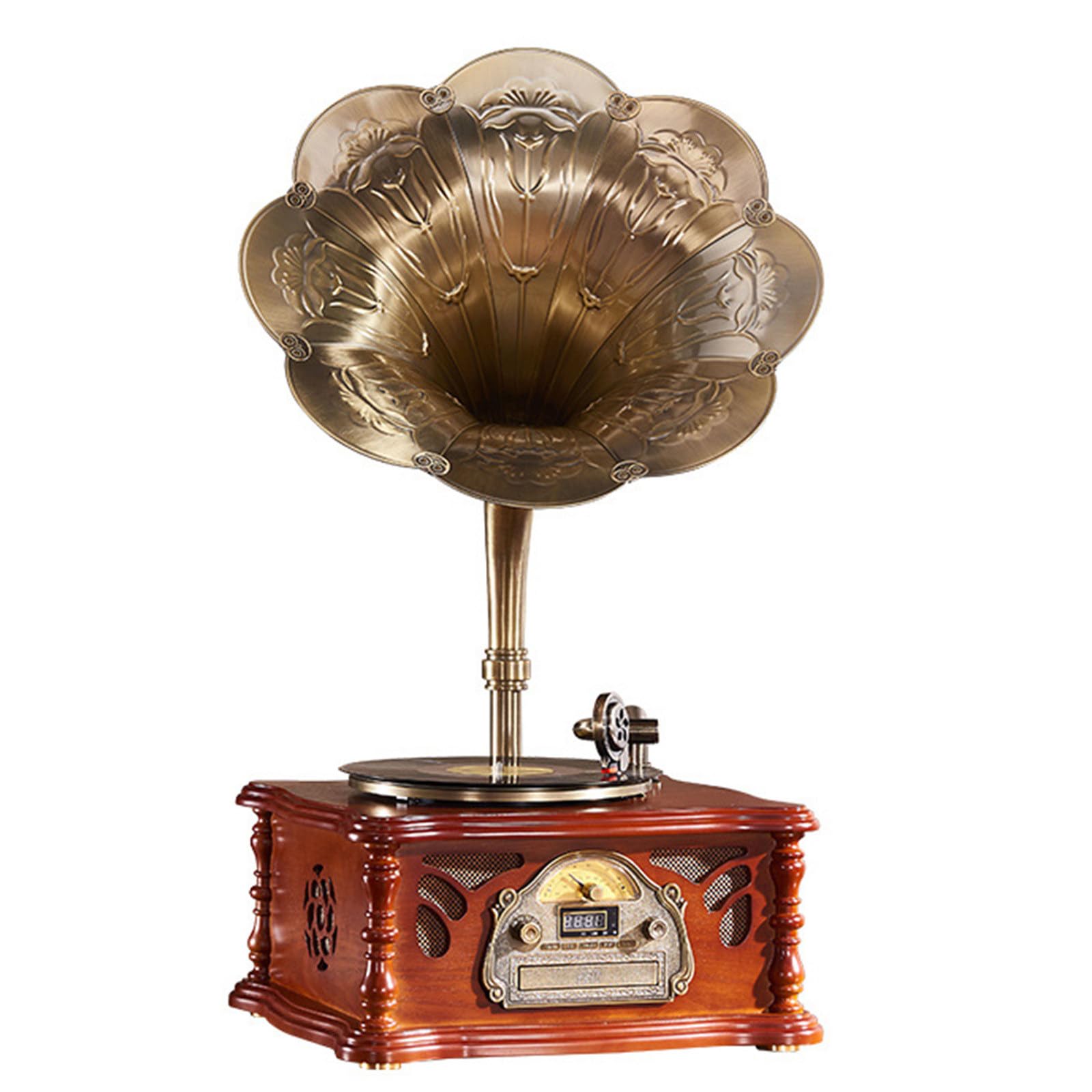 Giradischi retrò con altoparlanti stereo integrati, giradischi Bluetooth con trasmissione a cinghia per la casa, design vintage con fonografo