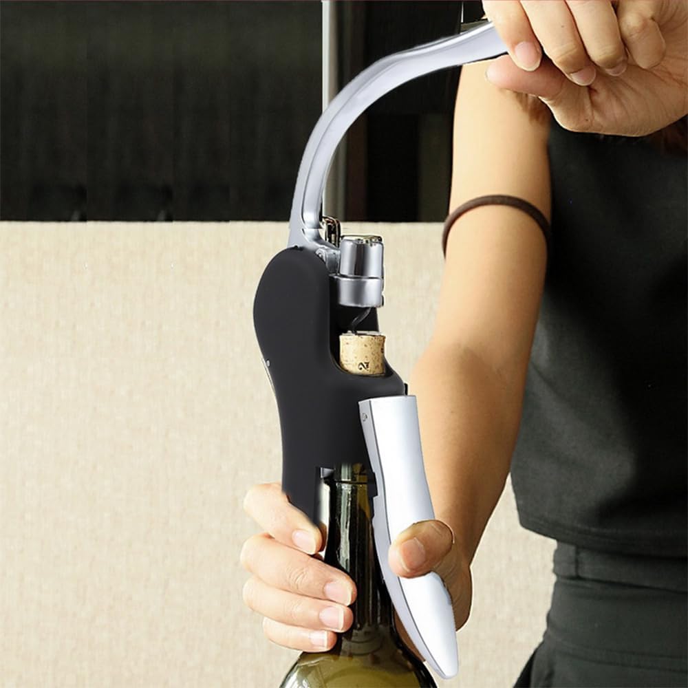 Wine Bottle Opener Manual Vertical Lever Corkscrew with Foil Cutter and Extra Spiral, As picture