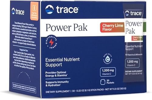 Trace Minerals Power Pak - Paquetes de electrolitos en polvo  1200 mg de vitamina C, zinc, magnesio  Aumenta la inmunidad, la hidratación y la