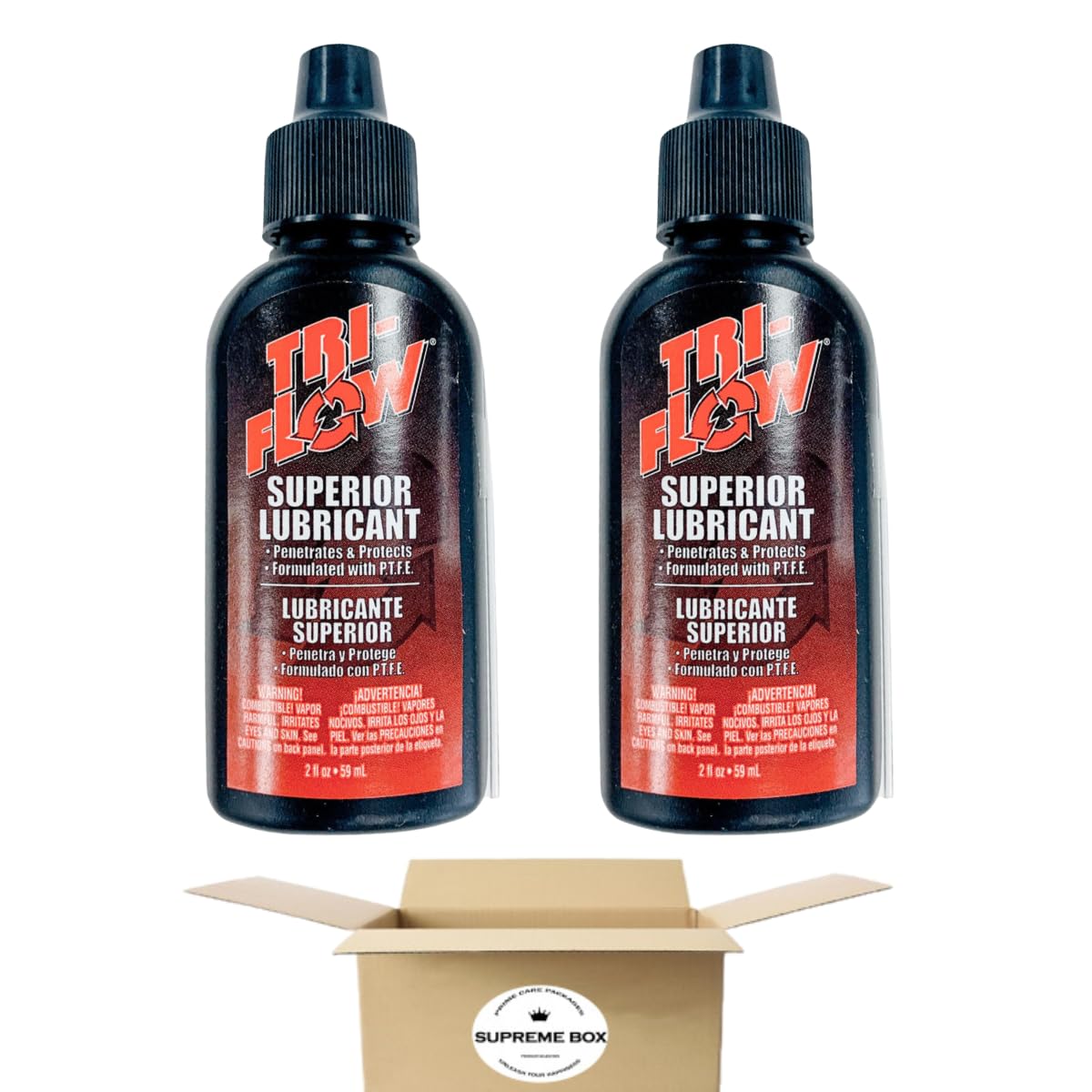 Tri Flow Superior Lubricant, Bicycle Chain Lube in Squeeze Bottle 2 fl. oz - Pack of 2 with Supreme Box