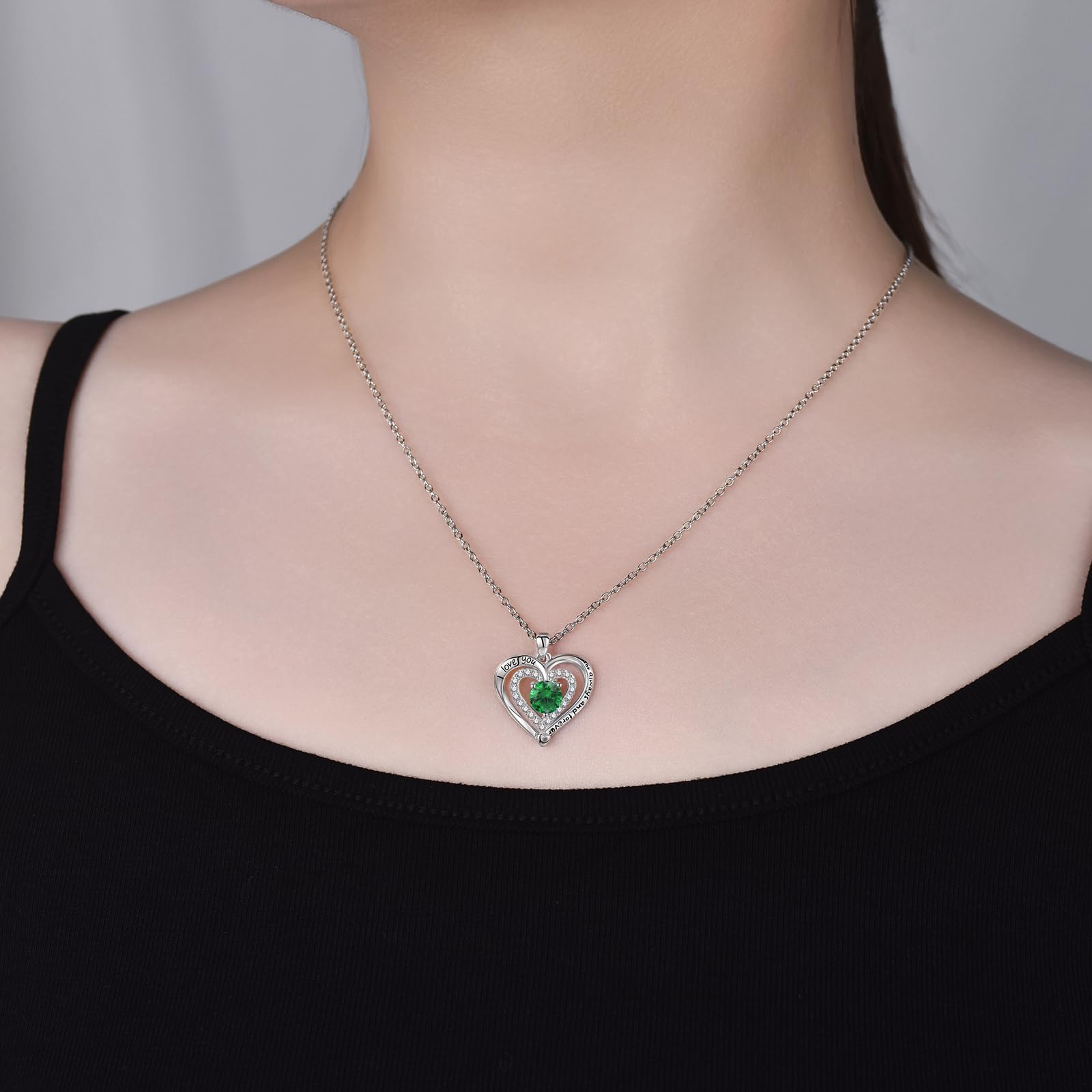 Naszyjnik z sercem "I Love You Forever" dla kobiet, platynowana cyrkonia wisiorek z miłosnym przesłaniem, romantyczny prezent dla żony, dziewczyny, mamy, regulowany łańcuszek 45-50 cm