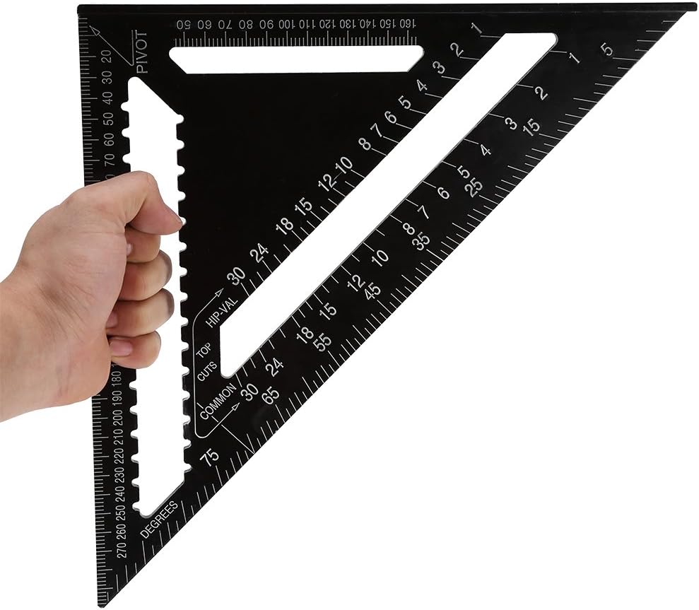 Aluminum 12 Inch Rafter Square Carpenter Measuring Layout Tool Alloy Metal Triangle Ruler Imperial Protractor for Woodworking and Carpentry 1 Pc