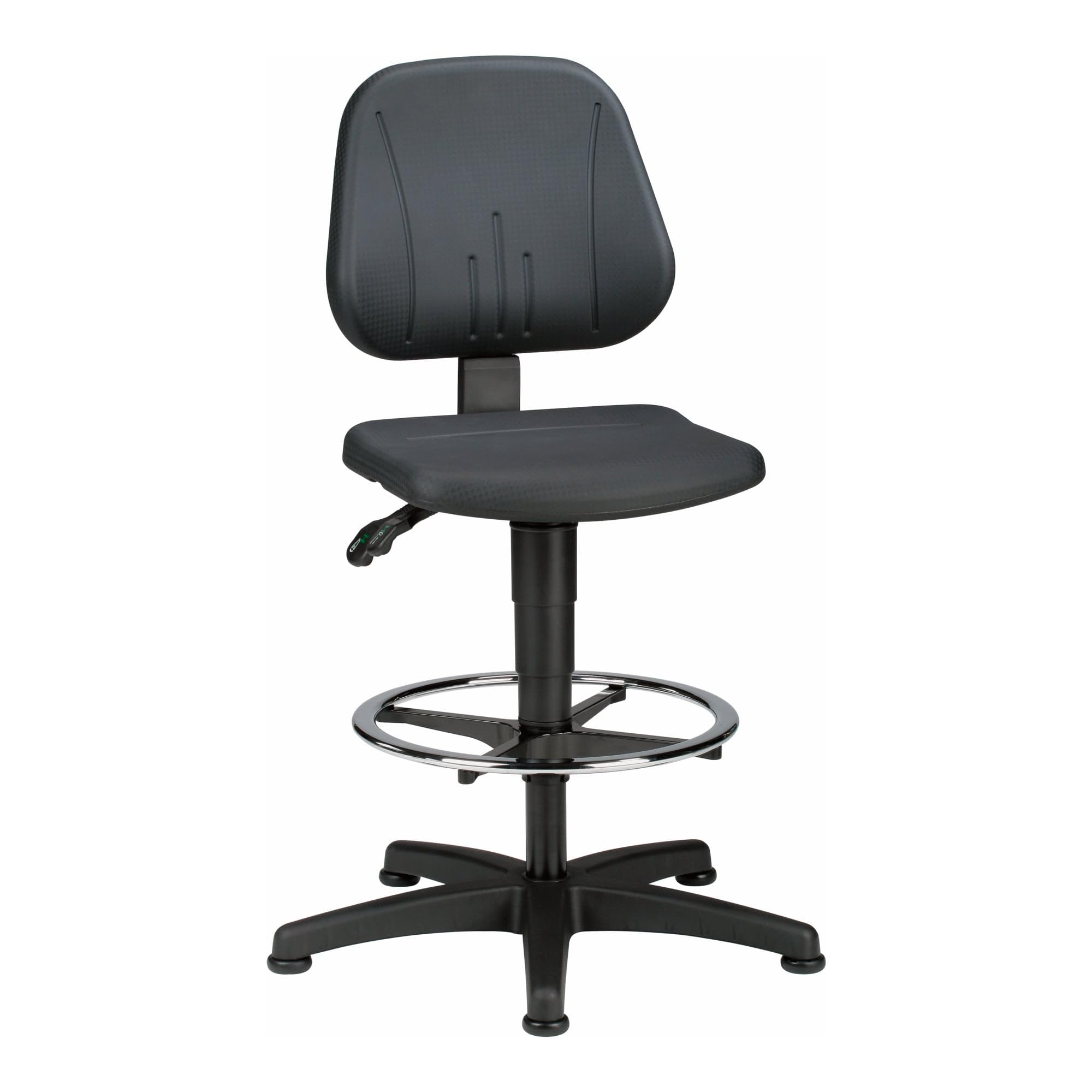 bimos Siège d'atelier à hauteur réglable par lift à gaz - mousse intégrale noire - avec patins et repose-pieds circulaire - Chaise Chaise d'atelier Chaise universelle Chaises Chaises d'atelier Chaises universelles Siège d'atelier Siège pivotant Sièges