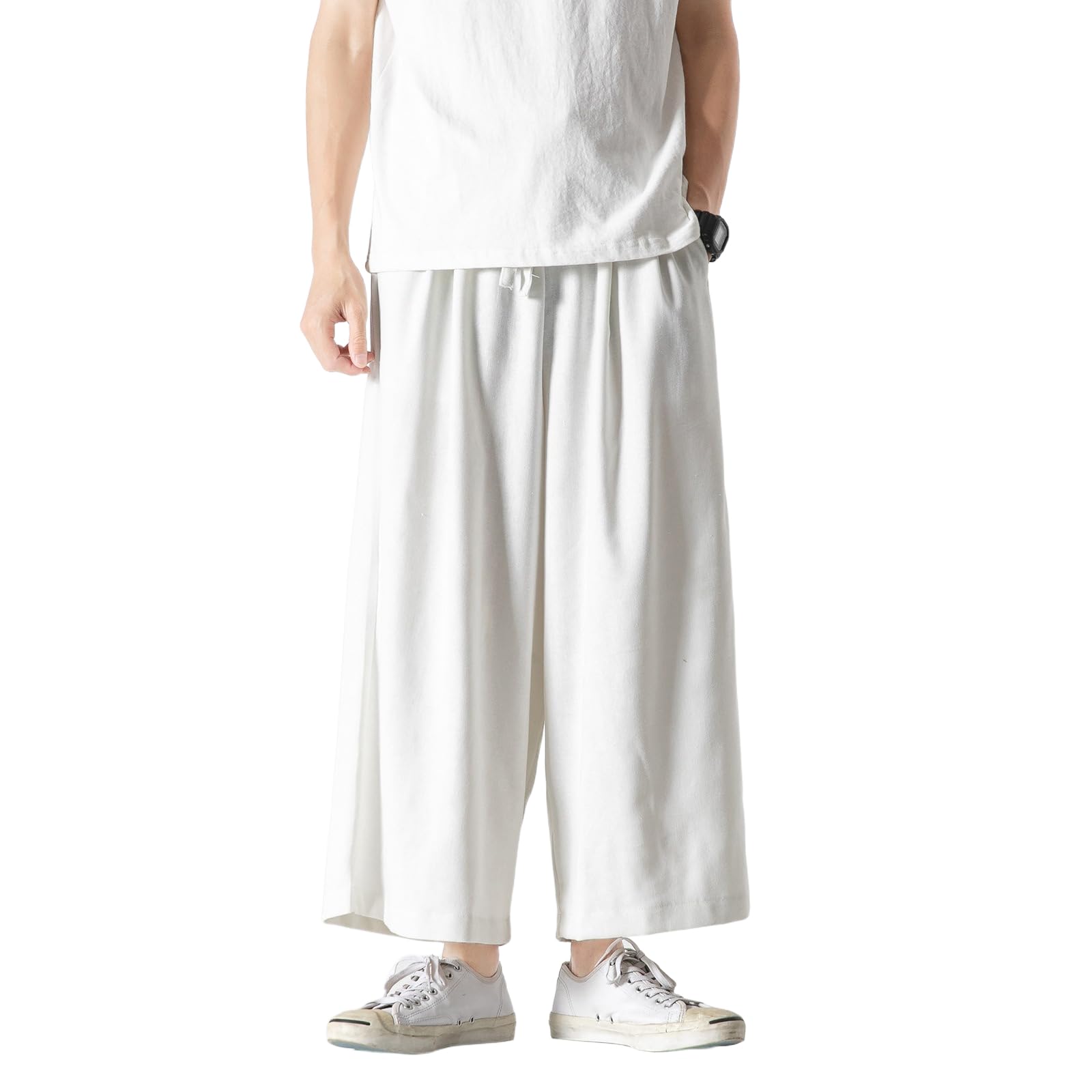 Pantaloni Casual Cotone Lino Uomo, Estate Larghi Corti Pantaloni Harem