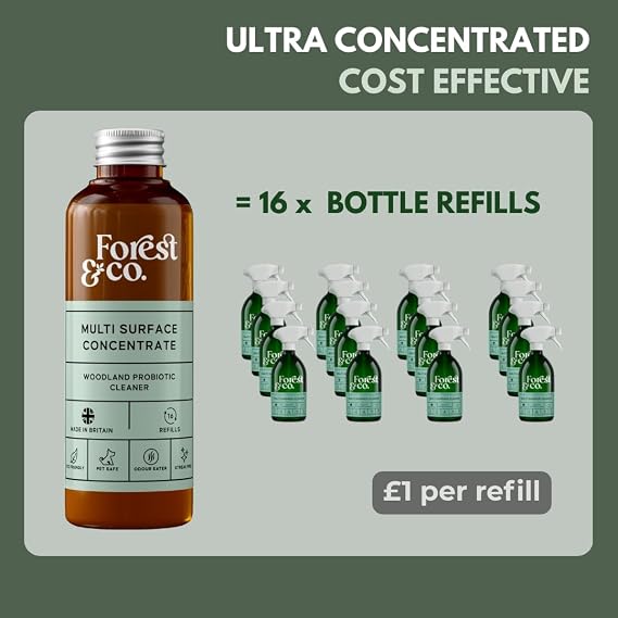 Forest&Co - Multi-Surface Starter Kit, 16 Refills | Pet Safe, Non-Toxic, Streak-Free | Eco-Friendly, Woodland Probiotics | Suitable For All Surfaces | Includes Spray Bottle & 100ml Liquid Concentrate