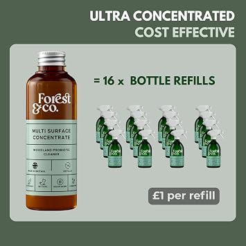 Forest&Co - Multi-Surface Starter Kit, 16 Refills | Pet Safe, Non-Toxic, Streak-Free | Eco-Friendly, Woodland Probiotics | Suitable For All Surfaces | Includes Spray Bottle & 100ml Liquid Concentrate