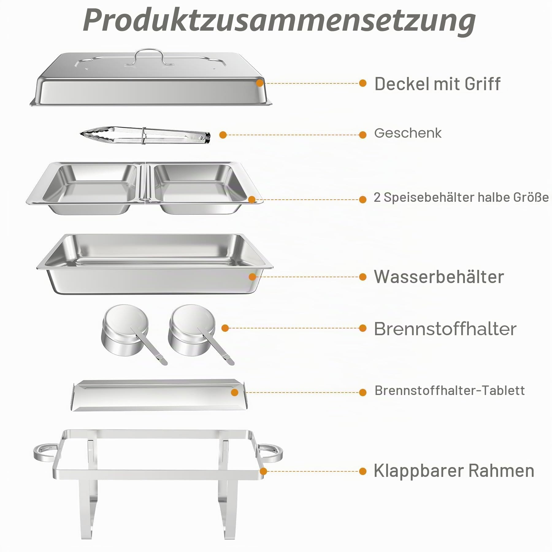 NArra 2er Pack Chafing Dish Buffet Set, 9L Rechteckige Catering Server aus Edelstahl mit Speisebehältern halber Größe, Speisenwärmer mit faltbarem Rahmen für Partys, Hochzeiten, Abendessen, Buffet
