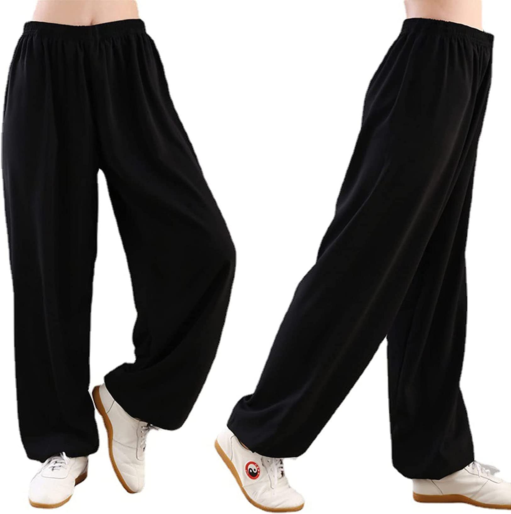 Pantalon de Tai Chi Unisexe Couleur Unie Loisirs Coton et Soie Costume Chinois pour Tai Chi and Wing Chun Taille Elastique Tenue de Tai Chi pour la Méditation et Le Qigong