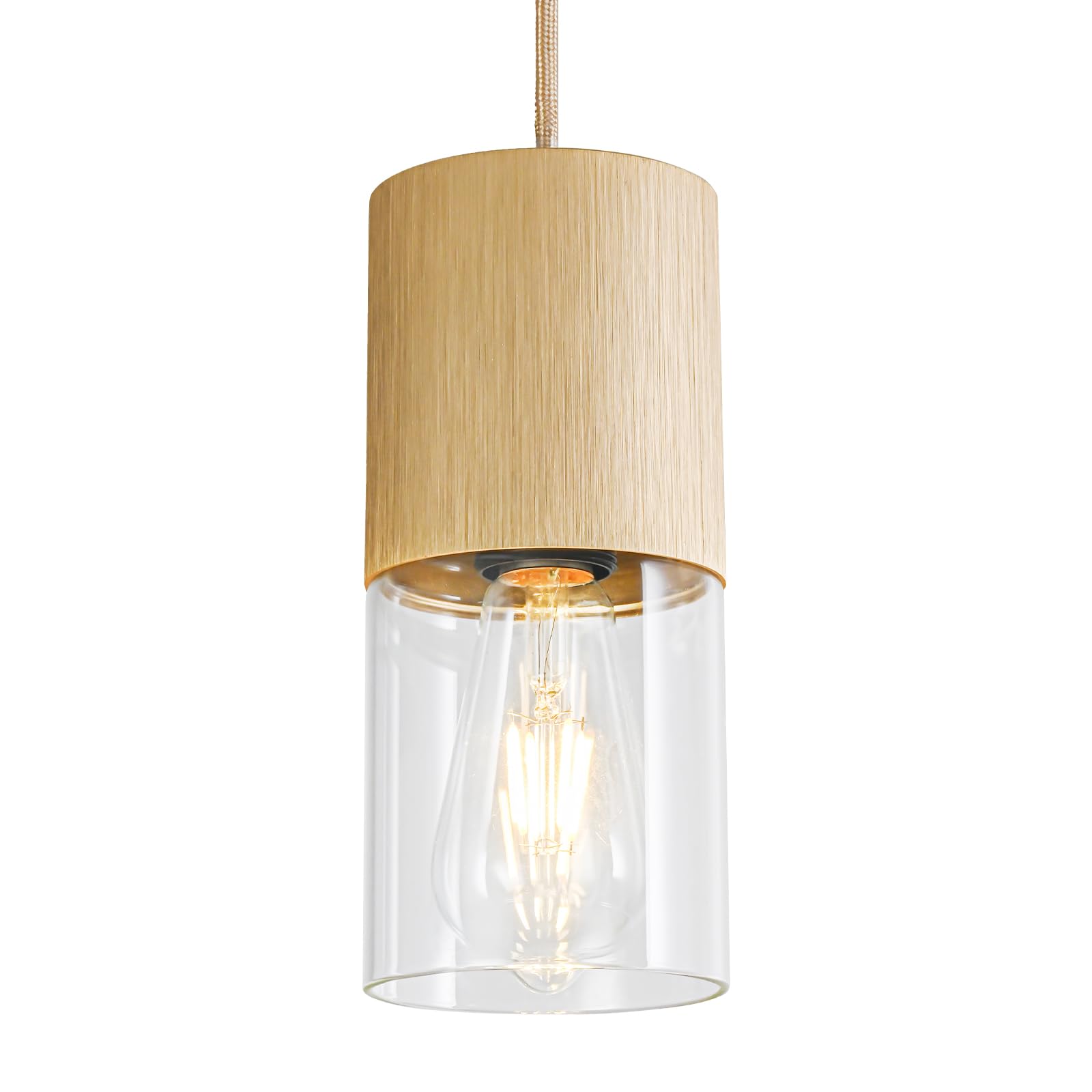 Gold Pendant Light Fixtures, Adjustable Modern Pendant Lights for Kitchen Island, Industrial Clear Glass Pendant Lights for Dining Table Hallway Bedroom Living Room,1 Pack