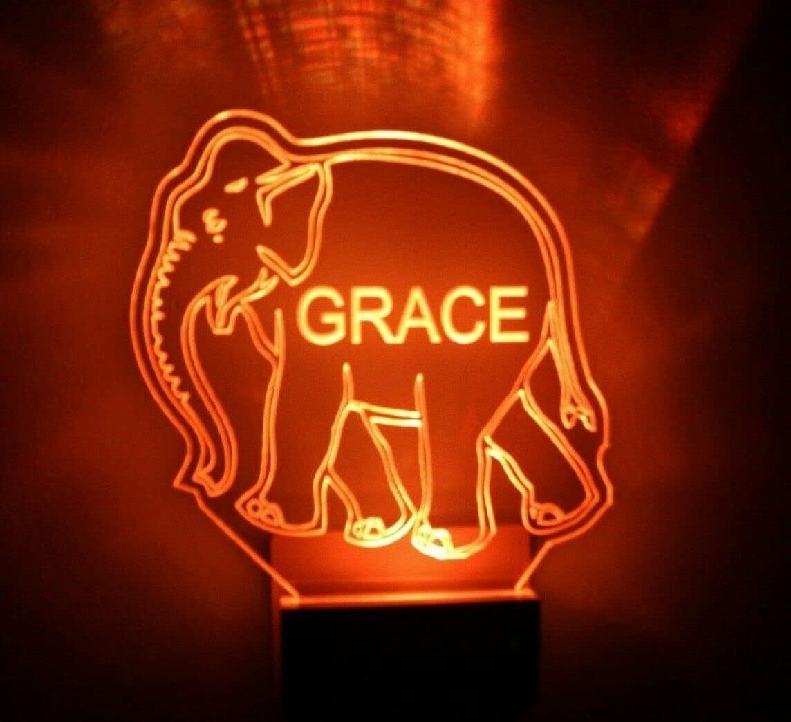 Elephant Animal Night Light Multi Color Personalized LED Plug-in, Ultra Slim Smooth-Touch With Smart Dusk to Dawn Sensor, Energy Efficient Home Decor Ideal For Any Room or Hallway, Great Gift