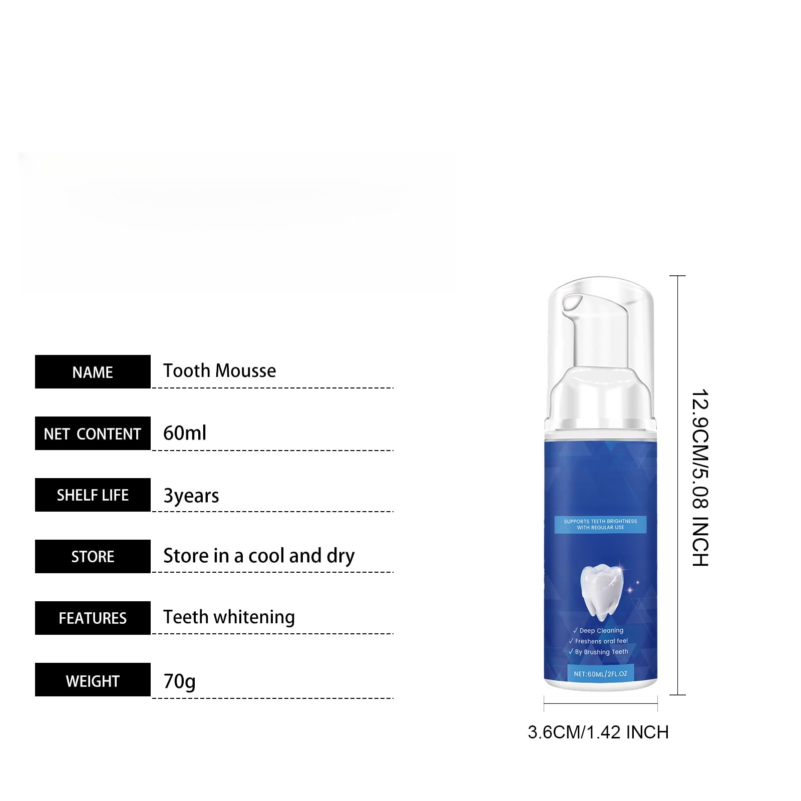 Mousse dental iluminadora suave for el cuidado bucal diario, reducción de manchas, aliento fresco y limpieza cómoda(3pcs)