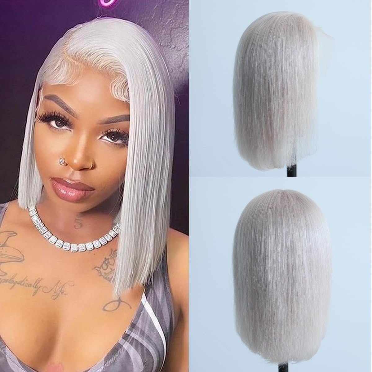 Aprilhair Pre-plucked #60 White Platinum Blonde Bob Lace Front Wigs Straight Glueless 130% Density Short Cut Ash Blonde Brazilian Virgin Human Hair
