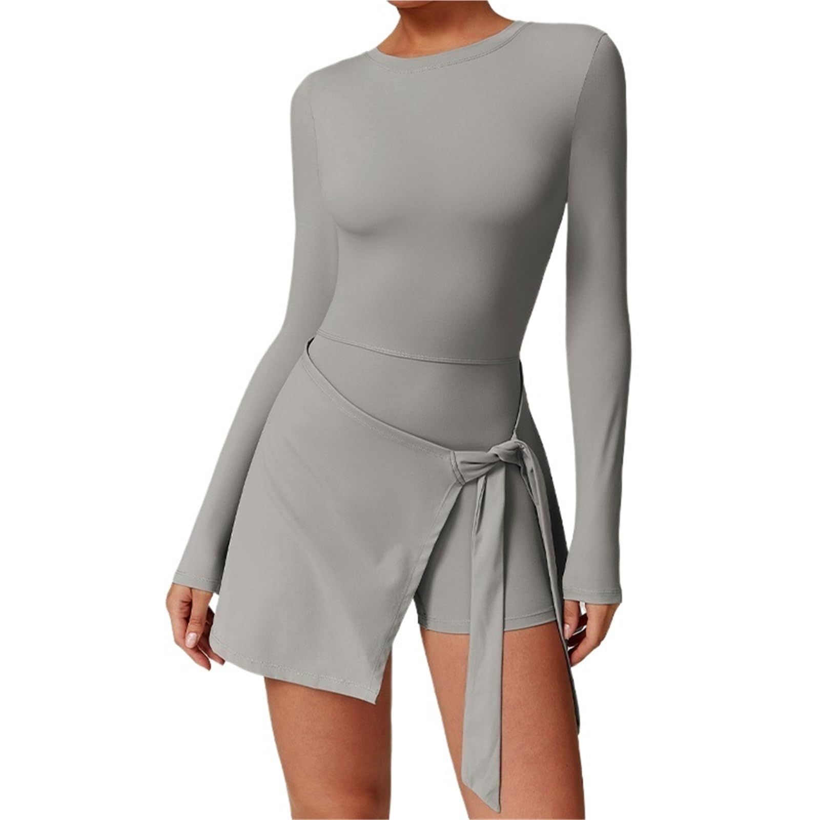 Vestido Tenis Mujer Vestido de Tenis Secado rápido for Mujer con Abertura Lateral y Falda Manga Larga Entallada