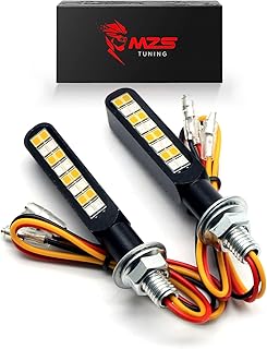 MZS Motorcycle Turn Signal Lights, Mini Flowing LED Brake Lights Rear Blinkers Indicators Super Bright Aluminum Universal fit Touring Cruiser Ebike Adventure Sport Stree Bikes (Red & Amber)