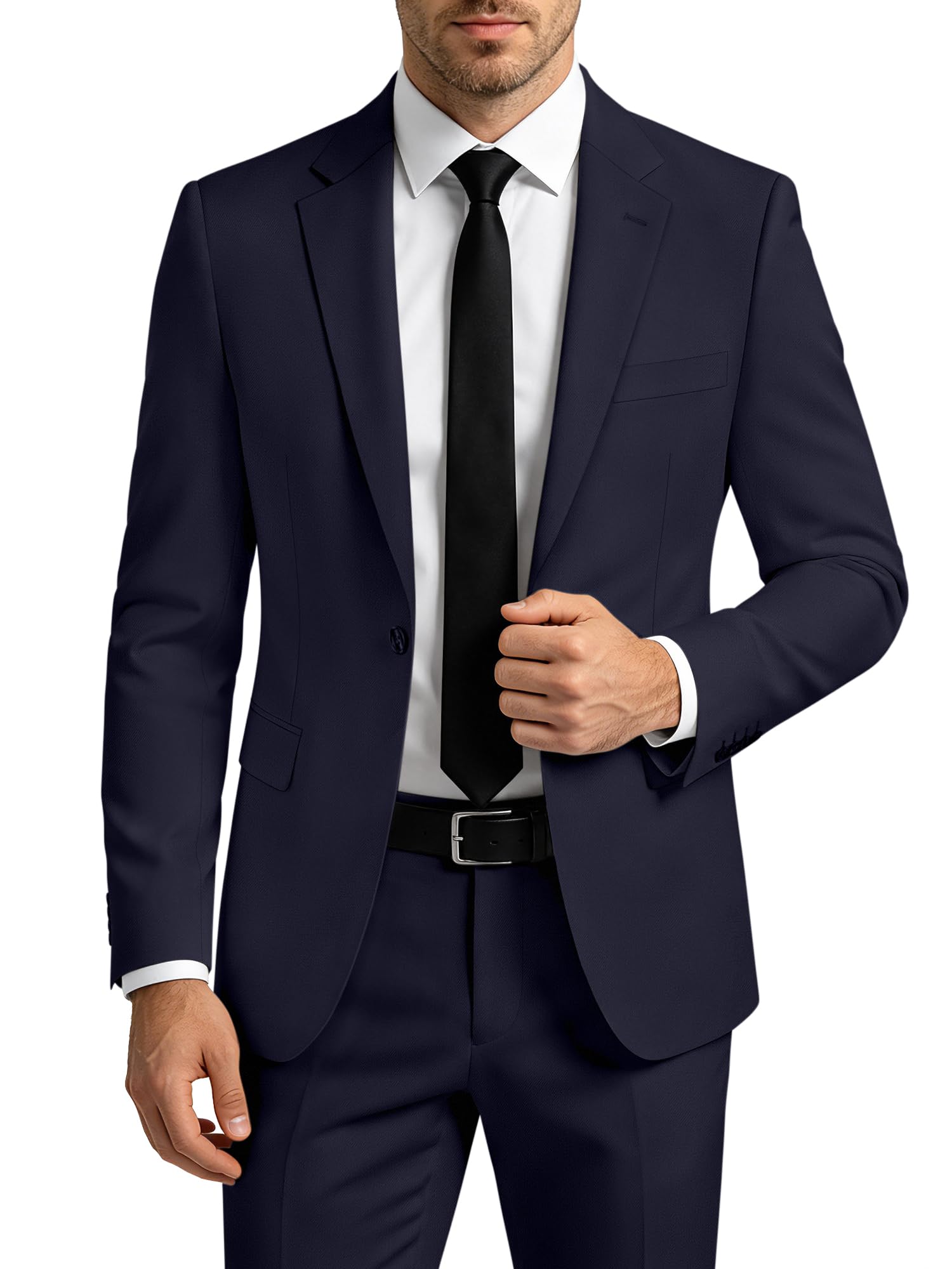Mens Suit 2 Piece Suits for Men One Button Slim Fit Solid Jacket &amp; Pants Tuxedo Set Business Wedding Party Prom