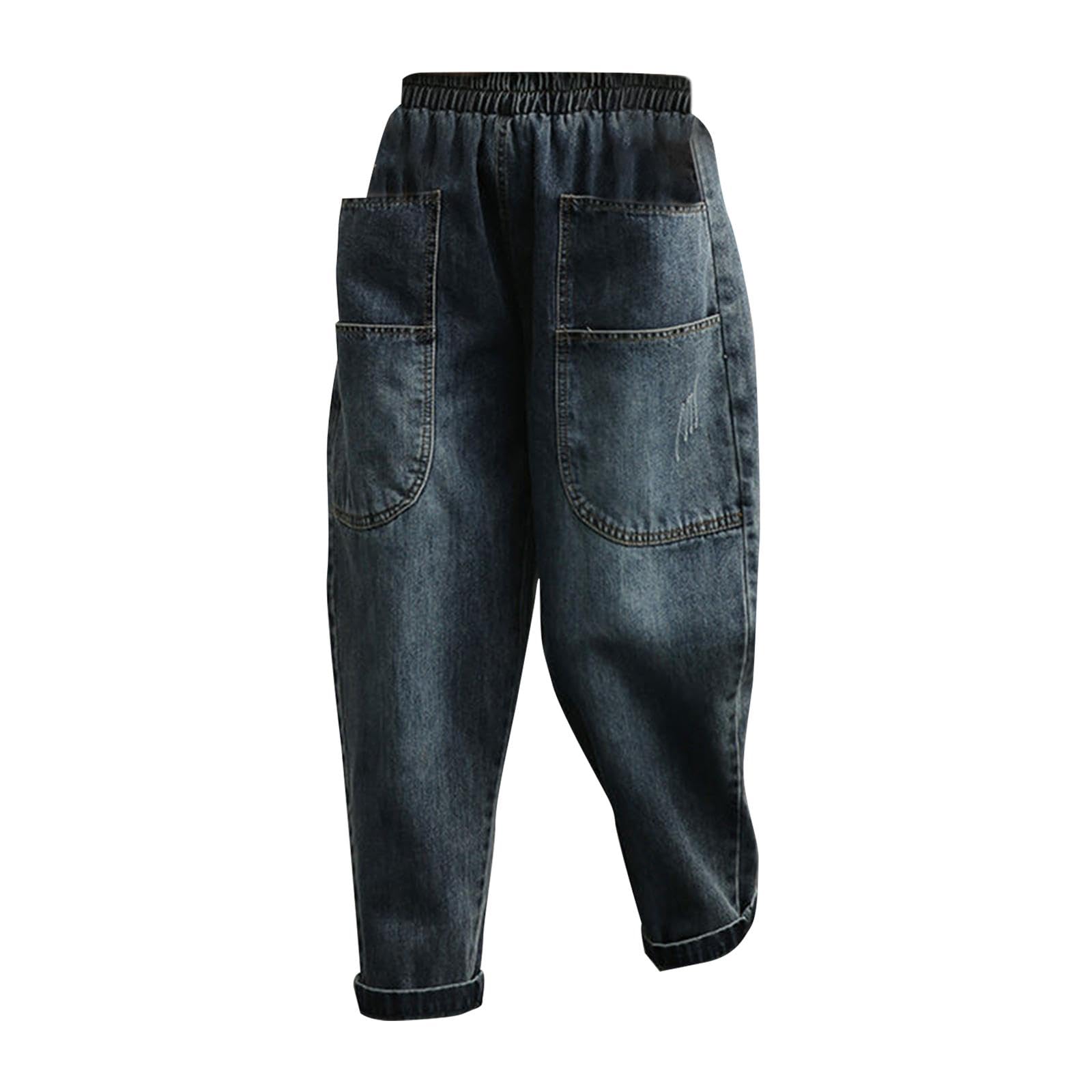 Jean femme taille haute ample style harem en denim décontracté