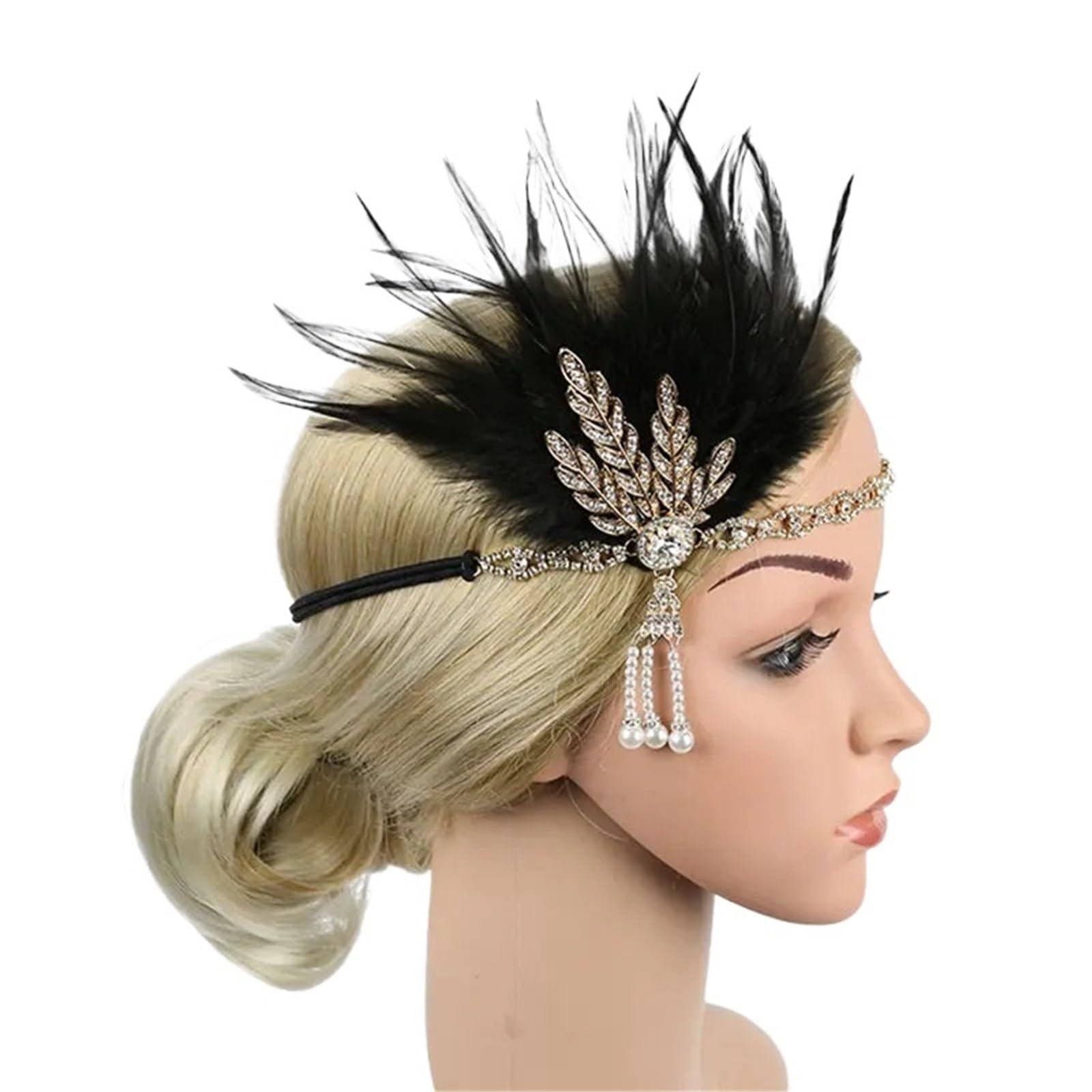 Diadema for mujer, tocado de plumas, disfraz Vintage, fiesta, diadema con diamantes imitación, accesorios for el cabello Tocado de plumas para mujer(Color1)