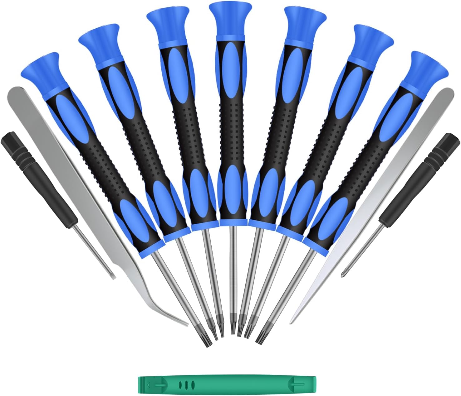 Kingsdun 12 in 1 Torx Screwdriver Sets with T3 T4 T5 T6 T7 T8 T10 Star Screwdrivers, Stainless Steel Tweezers & Philip Slotted Magnetic Screwdrivers for Phone/Mac/Computer Repairing (Blue)