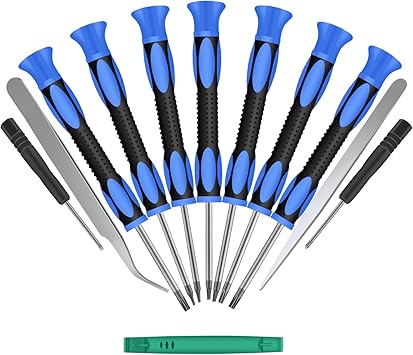 Kingsdun 12 in 1 Torx Screwdriver Sets with T3 T4 T5 T6 T7 T8 T10 Star Screwdrivers, Stainless Steel Tweezers & Philip Slotted Magnetic Screwdrivers for Phone/Mac/Computer Repairing Blue