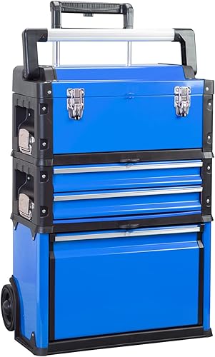 BIG RED ATRJF-C305ABDU, caja de herramientas apilable de metal, caja de herramientas vertical con ruedas y 2 cajones para garaje/taller,