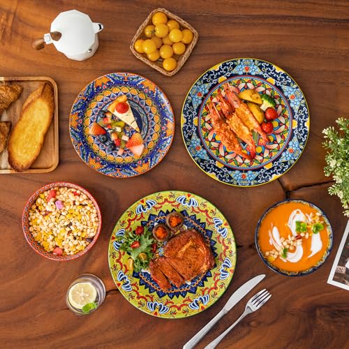 Image of vancasso 18 Pieces Plates and Bowls Set, Bohemian Style Dinnerware Sets Service for 6, Porcelain Boho Dishes Set for Kitchen, Housewaring Gift, Dishwasher and Microwave Safe, Series KRVI