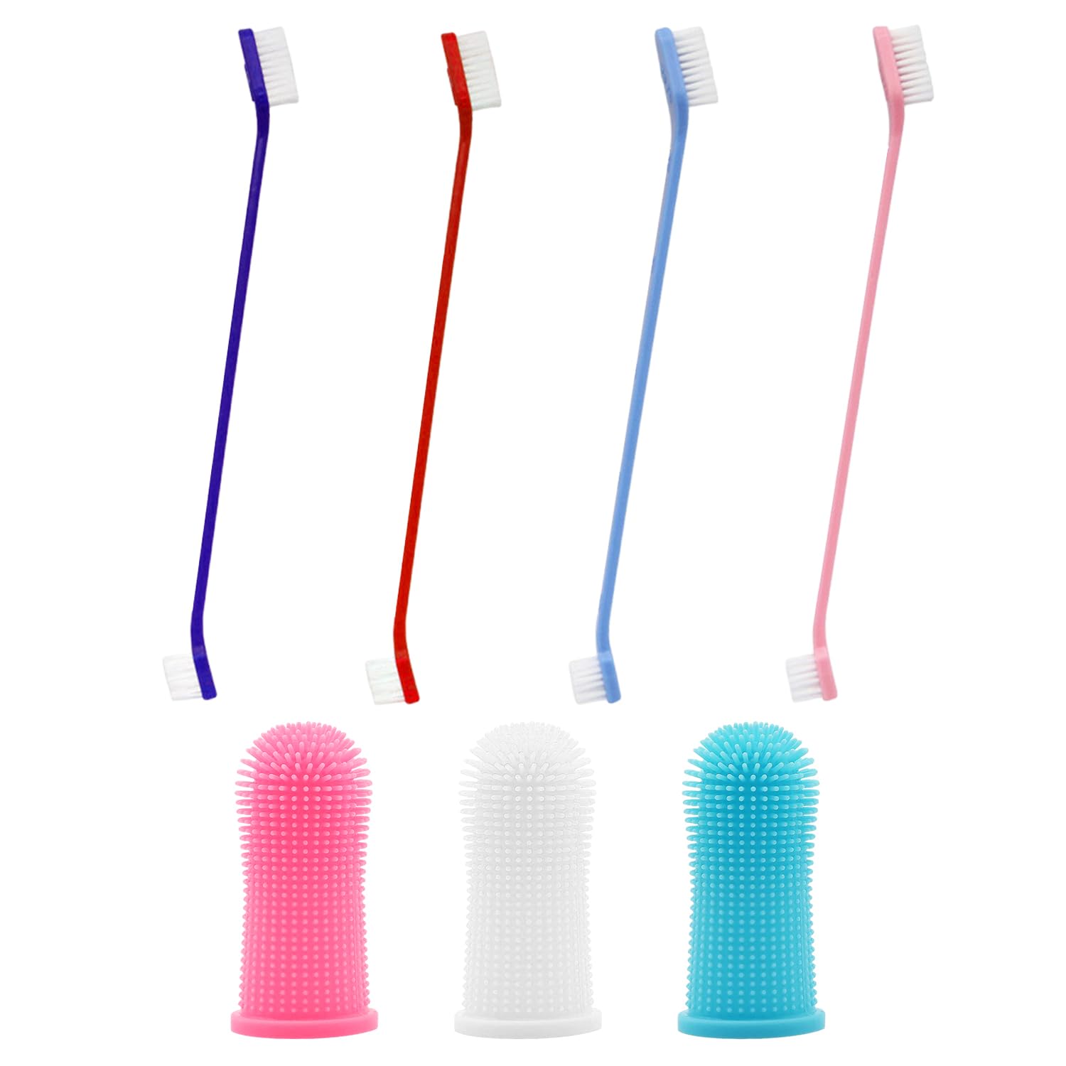 Cepillo de dientes doble para mascotas de 4 piezas con cubierta de dedo de 3 piezas, cepillo de dientes para mascotas, cuidado dental para perros y gatos, cepillo de dientes antiplaca, cepillo de