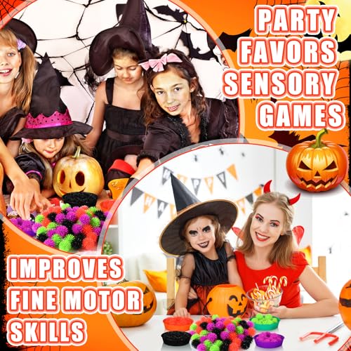 Image of Leitee 71 Pcs Sensory Bin Filler,Black,Halloween | Hedge Balls Tweezers Clips Cups, Fine Skills Toys Set for Kids Counting Sorting, Sensory Bin Tools Preschool Learning