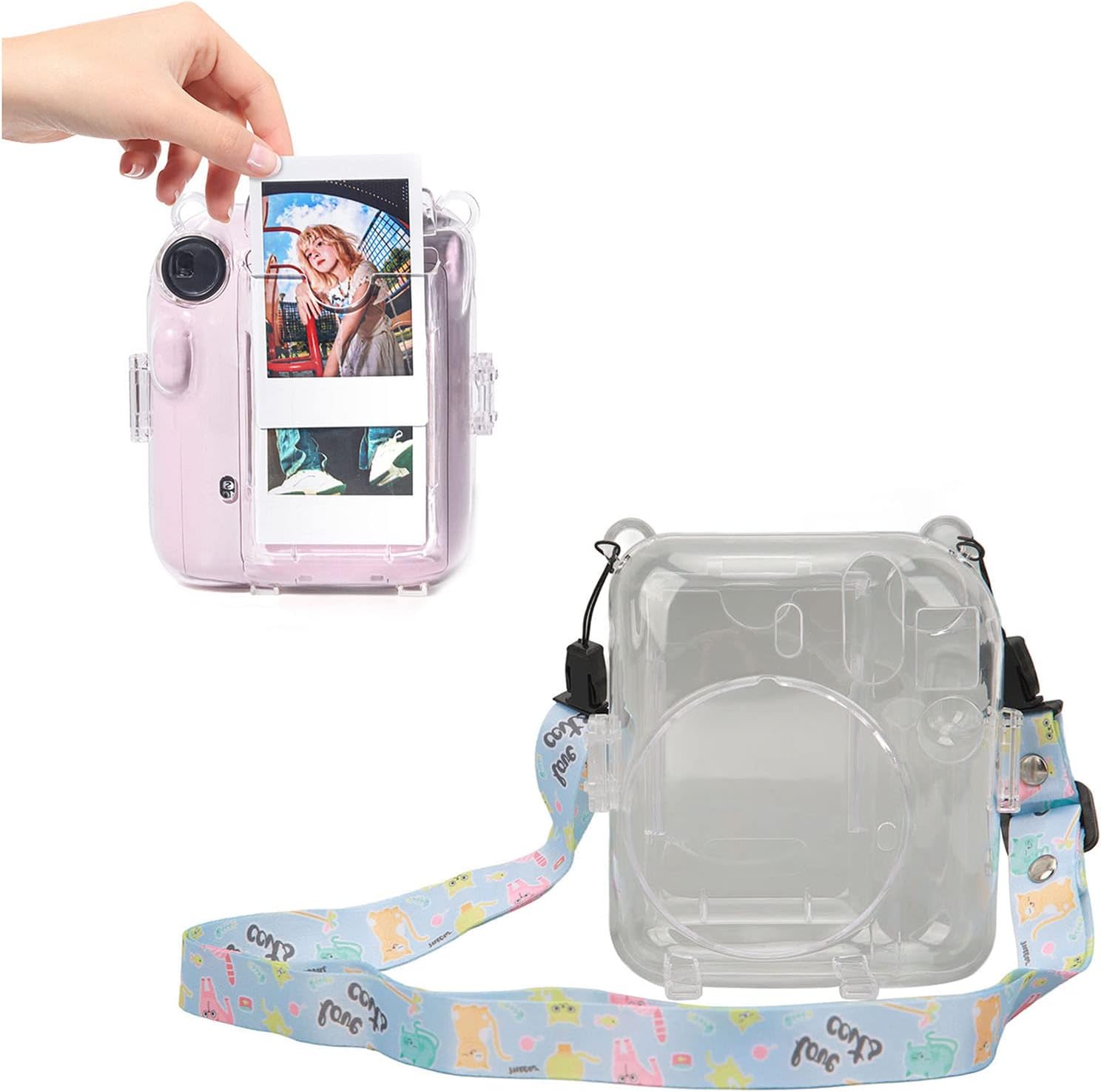 ciciglow Protective Clear Case for Mini 12, Camera Protective Hard Shell Cover Transparent Instant Camera Case with Adjustable Shoulder Strap Sticker (Blue) image 4