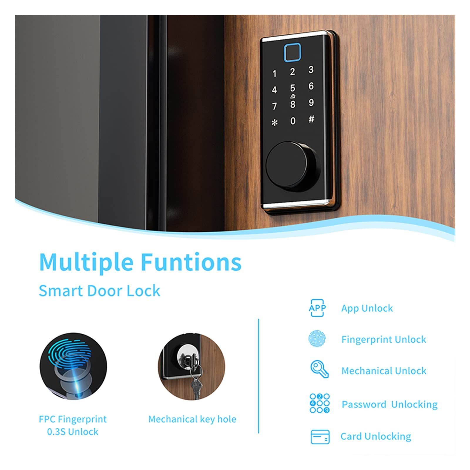 Serratura Smart 5 in 1 Smart Lock Keyless Entry Impronte digitali Password IC Card Chiave Catenaccio TTLock Serratura automatica for Home Office Porta Casa Ufficio Appartamento(TTlock Gateway)