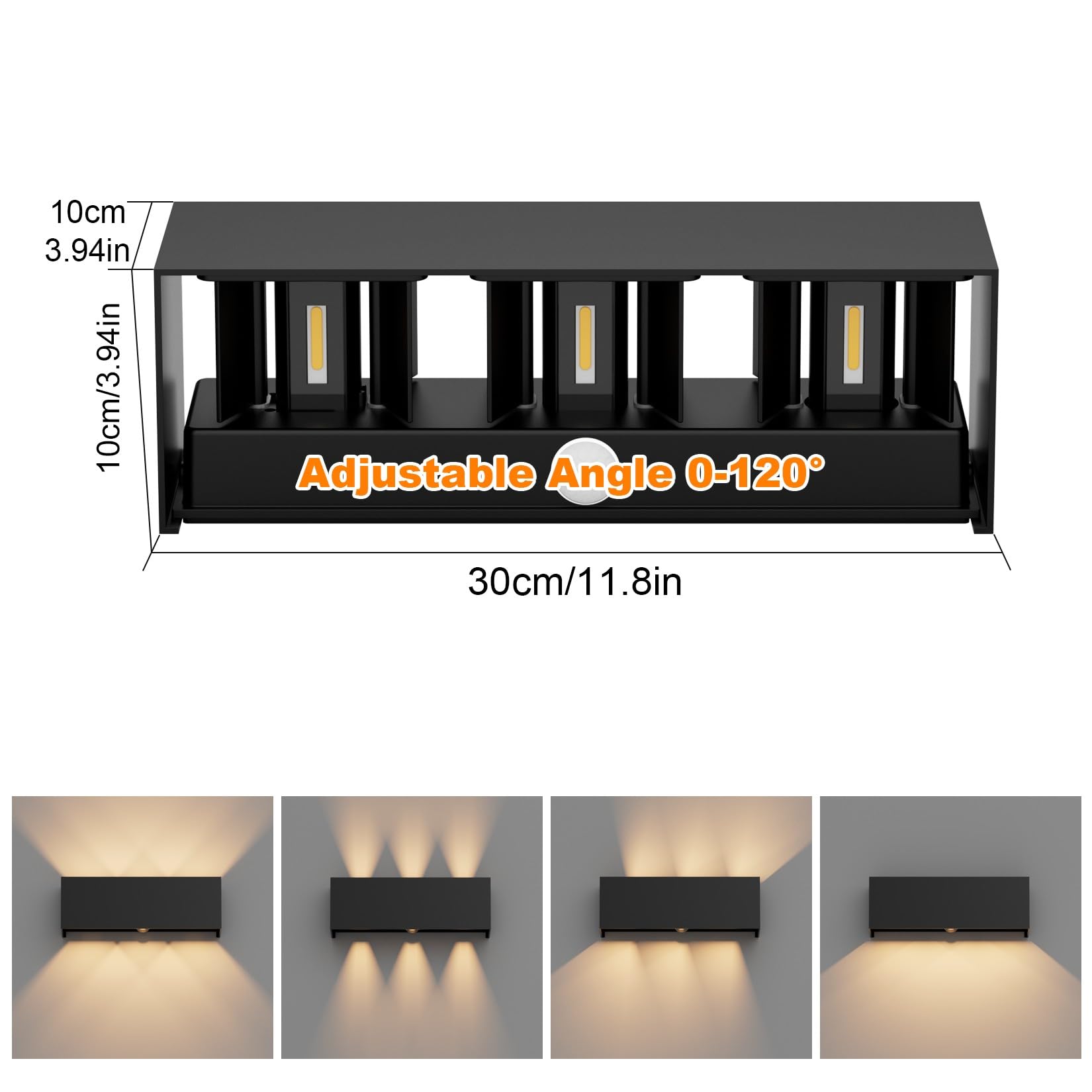 Coinmit Lampada da parete da esterno con sensore di movimento, 3000 K, IP65, impermeabile, fascio di luce regolabile, adatta per interni ed esterni, terrazza, balcone e molto altro ancora. Nero