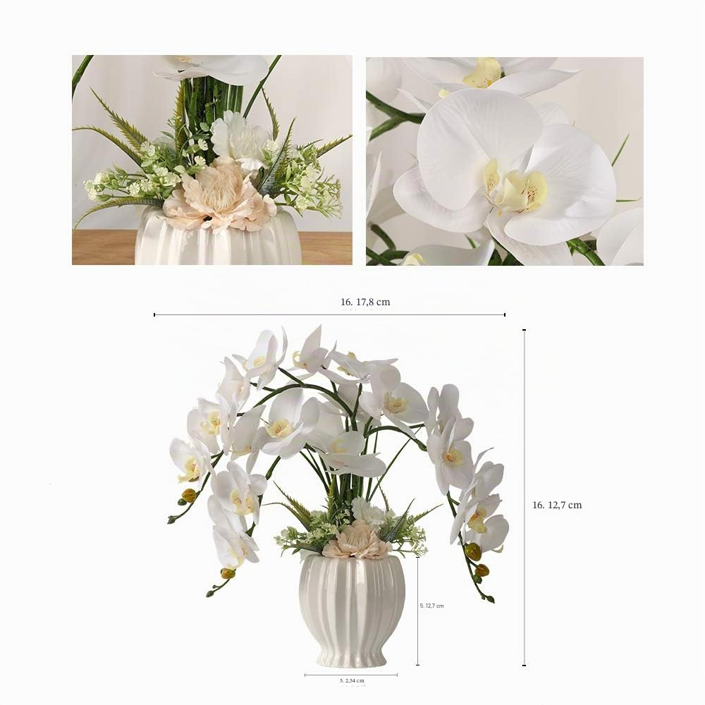LESING Fleurs artificielles Ochidées en Pot avec Vase pour décoration d'intérieur (Style 3, Vase Blanc)