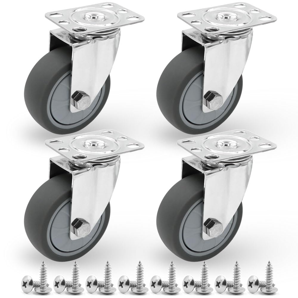 Edelstahl-Lenkrollen, 7,6 cm, ohne Bremse, robuste 304 Rollen, 4 Stück, abriebfeste TPR-Räder, Verwendung für Möbel, Labs, Küchen, Industrie, Restaurants, Krankenhäuser