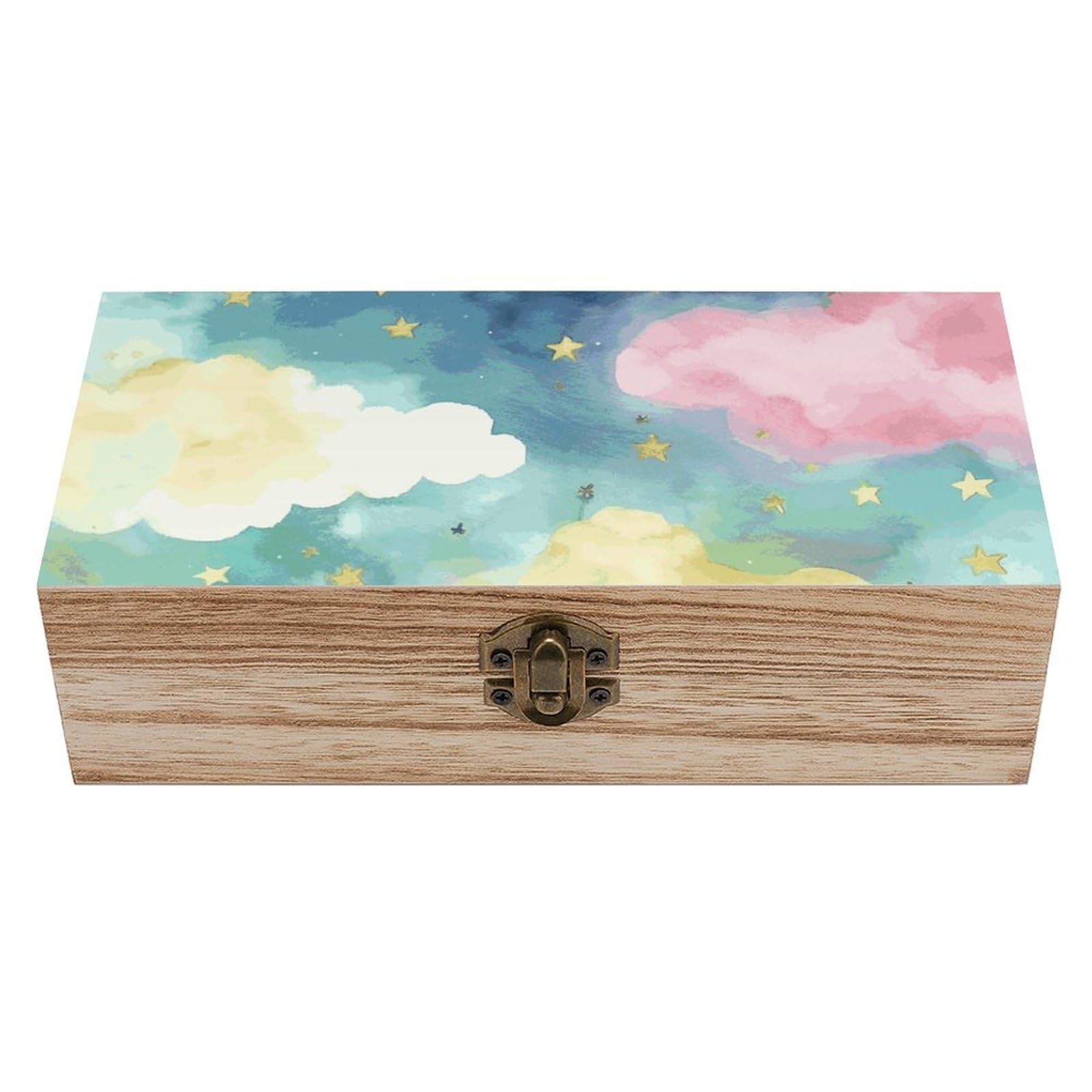 Boîte de rangement en bois avec étoiles et ciel pour projets DIY et stockage