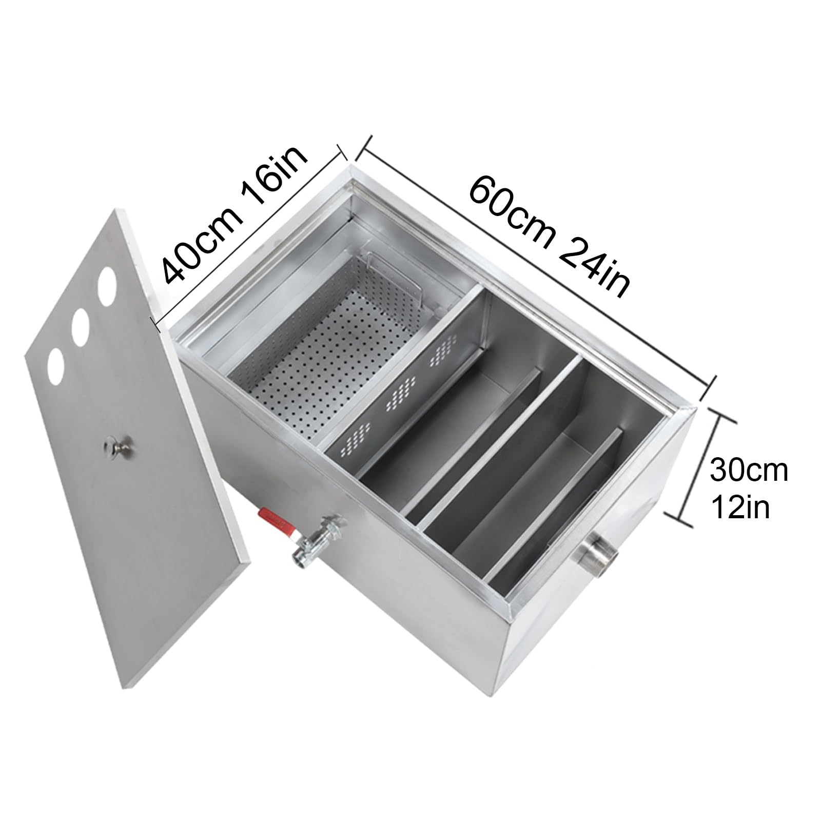 Pièges à Graisse Commerciaux, Piège à Graisse Sous L'évier en Acier Inoxydable avec Entrée D'eau Supérieure, pour Cuisine D'usine de Restaurant(Size:60 x 40 x 30cm/24 x 16 x 12in)
