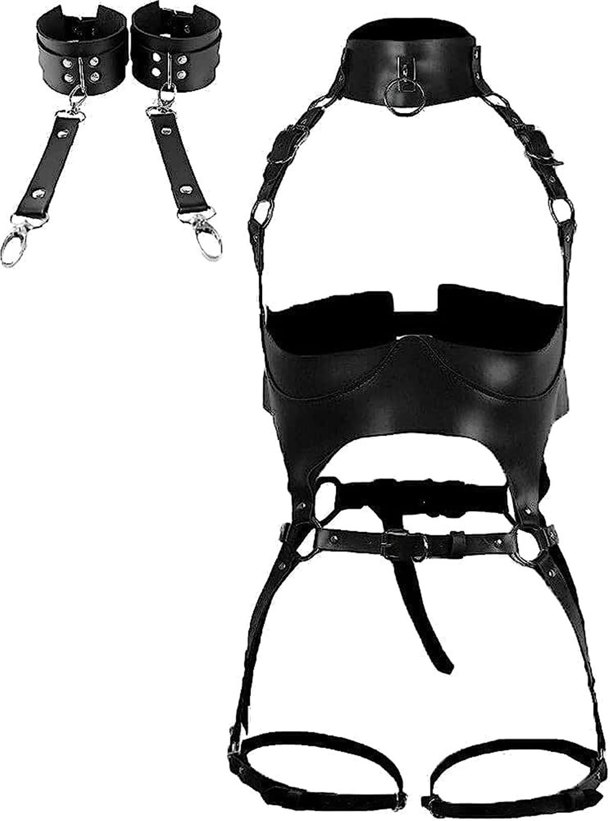 Harnais sexy body chain réglable avec jarretelles et leg tight