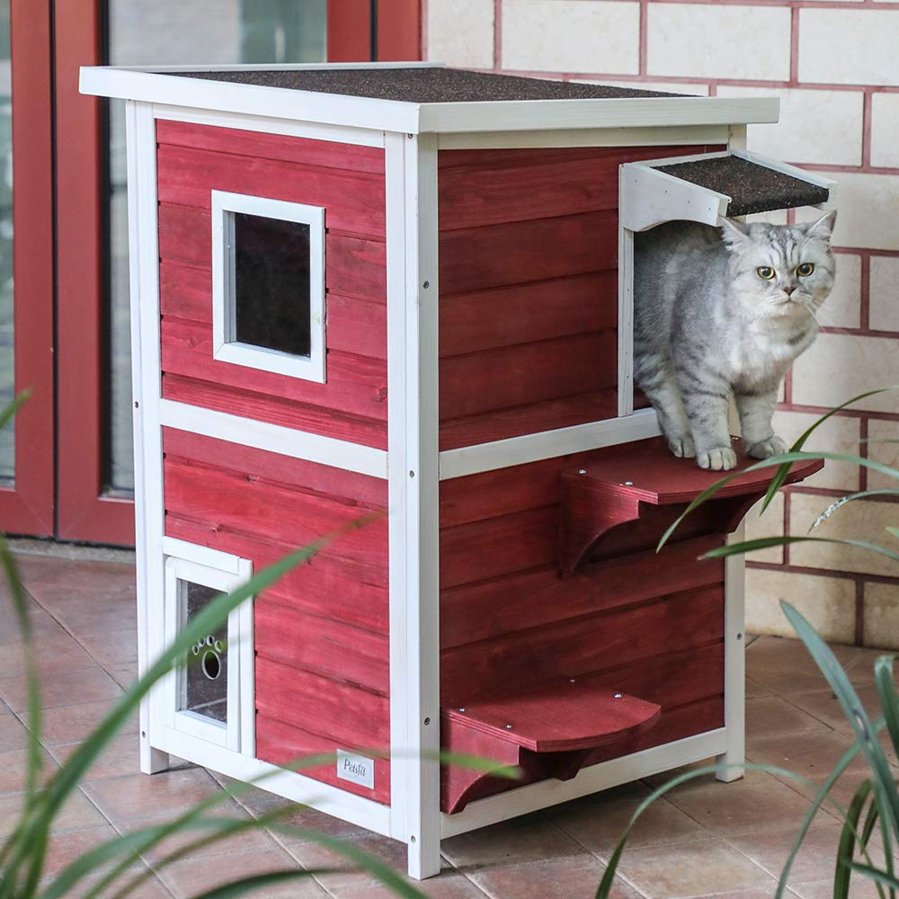 Buy Petsfit Outdoor Cat House, 2 Story Outside Cat Shelter Condo
