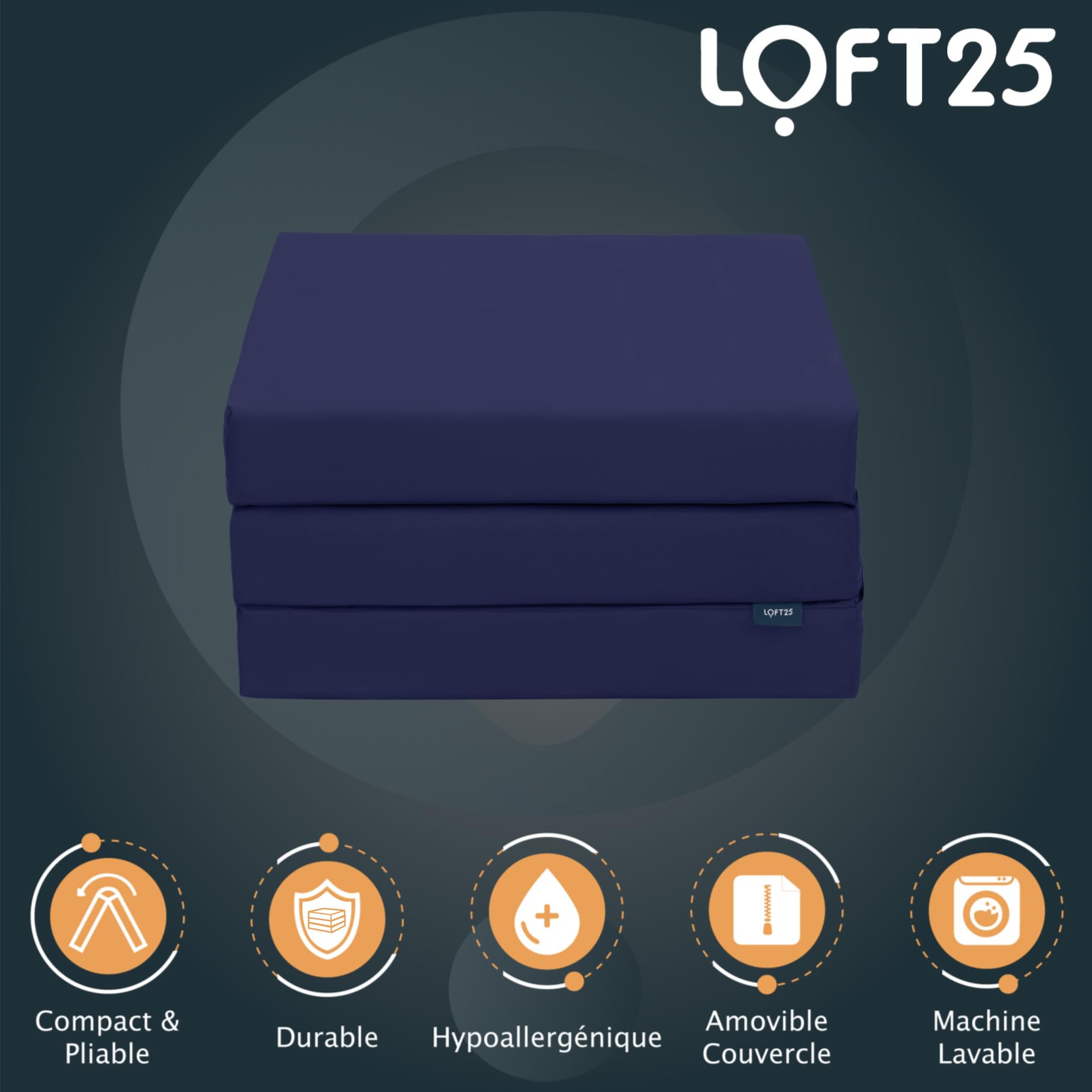 Loft 25 Matelas Z Pliable Simple | Lit Z Cube Pliable résistant à l'eau | Chambre d'amis, Salon, Chambre à Coucher | Matelas futon Confortable | Canapé-Chaise léger et Durable (Marnie)