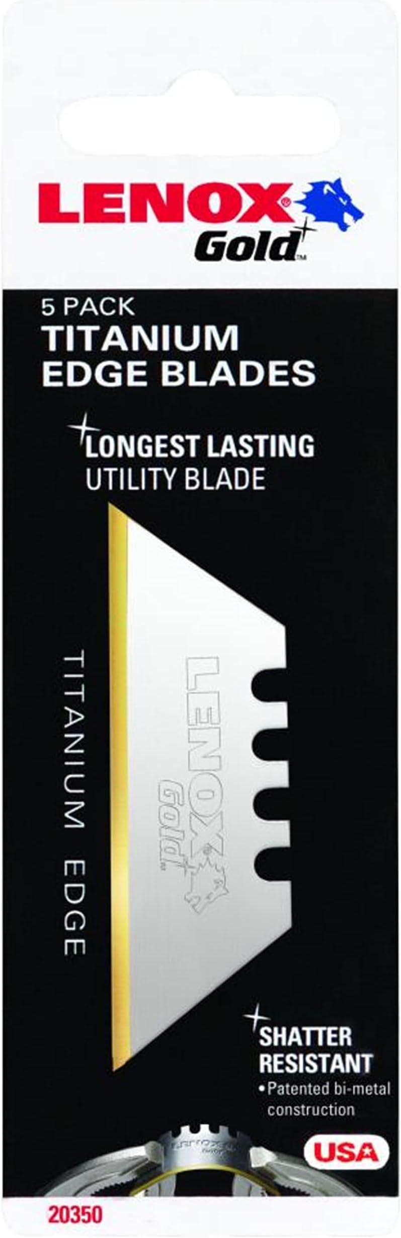 LENOX Utility Knife Blades, Titanium Edge, 5-Pack (20350GOLD5C)
