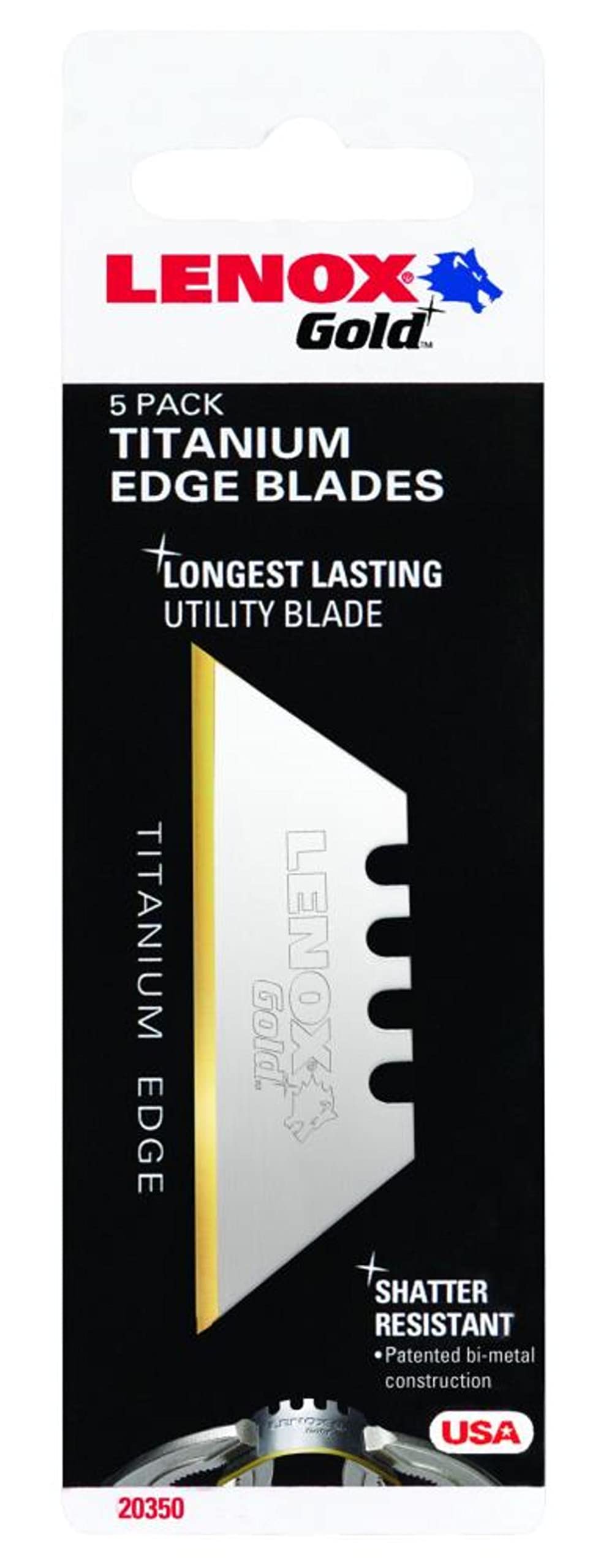LENOX Utility Knife Blades, Titanium Edge, 5-Pack (20350GOLD5C)