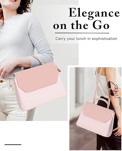 Miniatura 6 de Lonchera para mujer, elegante bolsa de almuerzo aislada de cuero vegano con correa extraíble para el trabajo, regalos de Navidad para el día de la