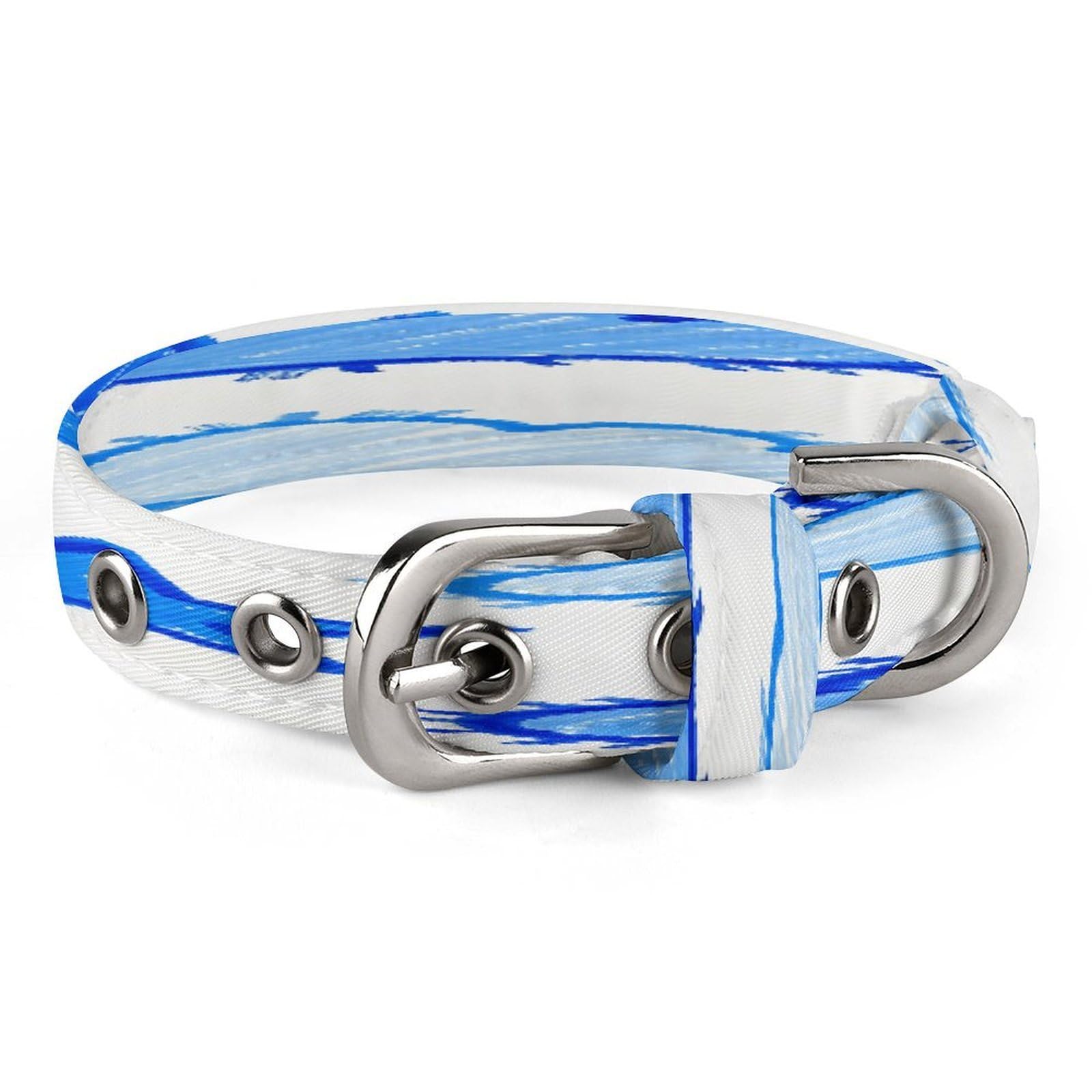 Collar de perro azul y blanco ajustable de tela Oxford suave para mascotas pequeñas