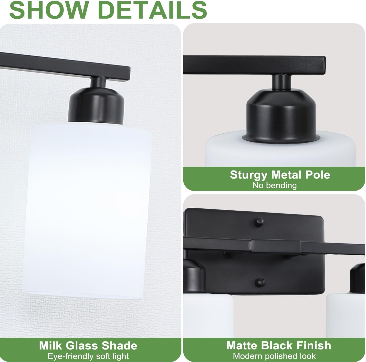 4-Light Bathroom Vanity Lights, Modern Vanity Lighting with Milky White Shades, Anti-Rust Black Bathroom Light Fixtures Over Mirror, Bathroom Wall Lamp for Mirror Bathroom Living Room Cabinet