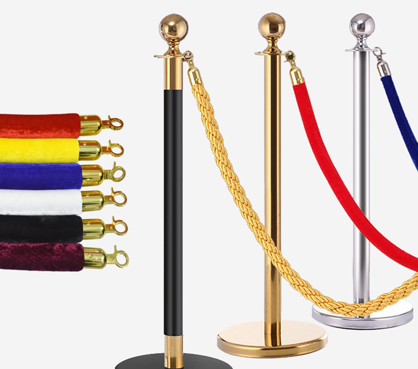 Cuerda de control de multitudes, paquete de 2 cuerdas rojas con ganchos, 120 cm, ideal para sistemas de cola de gestión de eventos y organización de lugares