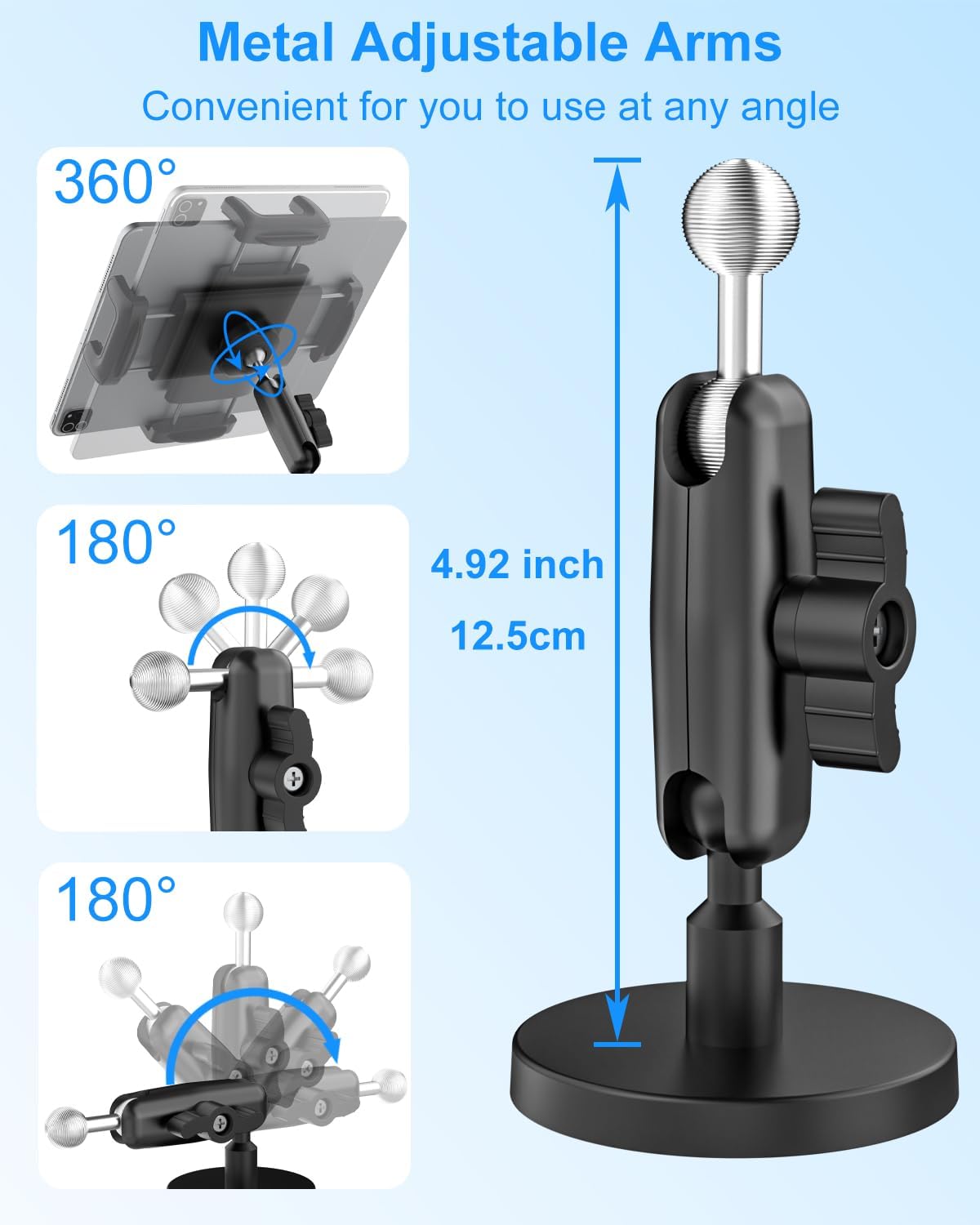 Metal iPad Magnetic Mount, [Adjustable Arm] Magnetic Tablet Mount, Magnetic Tablet Holder for Metal Surface, Fridges, Whiteboard, Gym, Iron Rack, Compatible 4.7-12.9" Phones & Tablets