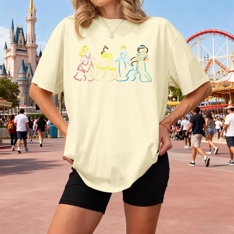 Magical Shirt for Women Embroidered Princess Shirts Oversized Family Vacation T-Shirt Casual Holiday Tops - Image 3